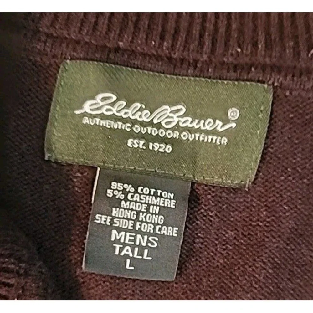 Eddie Bauer Mens Tall Large Sweater Brown 1/2 Zip Striped Mock-Neck Grandpa - Picture 4 of 8